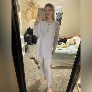 Free People Cozy Light Purple Ribbed Loungewear Set